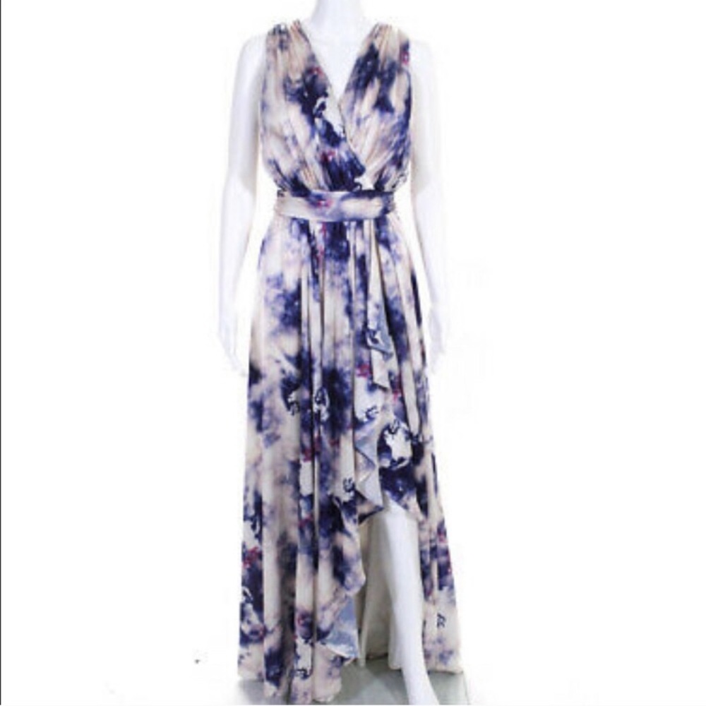 Badgley Mischka high low satin dress